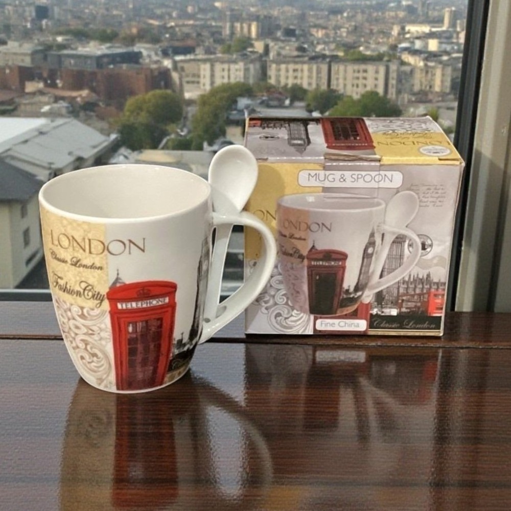 Leonardo Collection London Coffee Cup, England Fine China Mug & Spoon, Drinkware